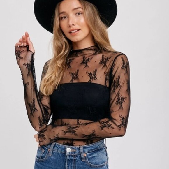LAST S!!!! CLEAR OUT!!!! Floral Embroidery Lace Mesh Layering Top - Picture 3 of 11
